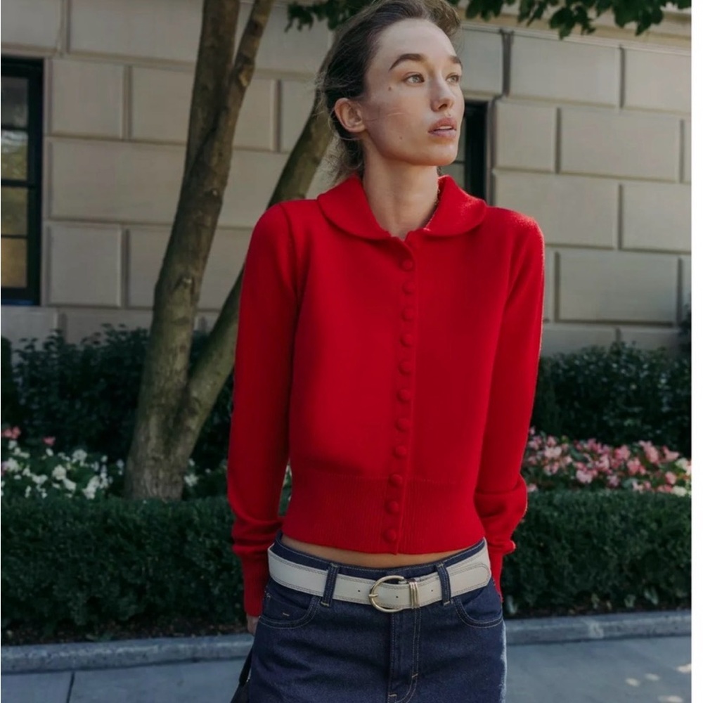 Zara Red Button-Down Sweater